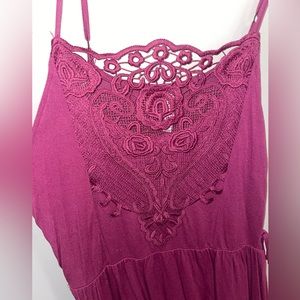Dark Pink Tank Dress with Lace Front